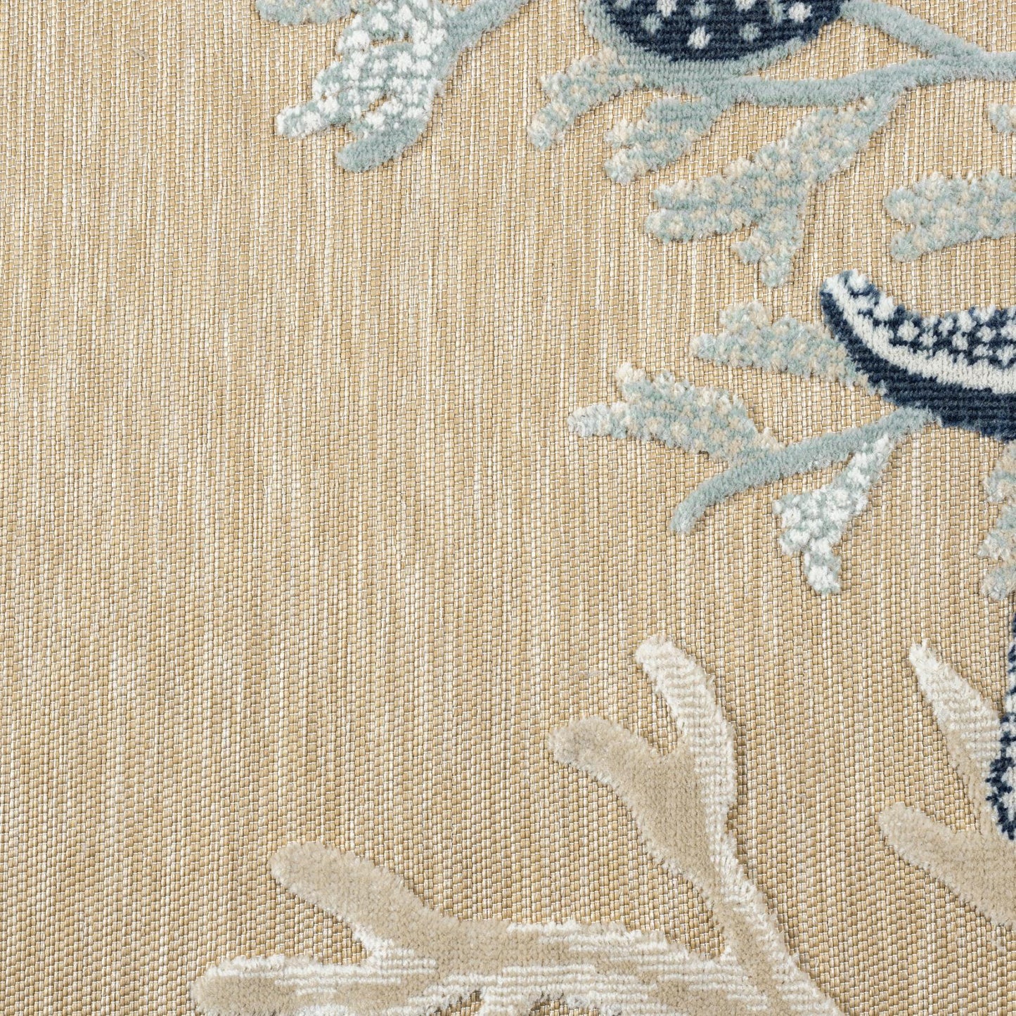 8' X 10' Beige And Blue Coral Area Rug