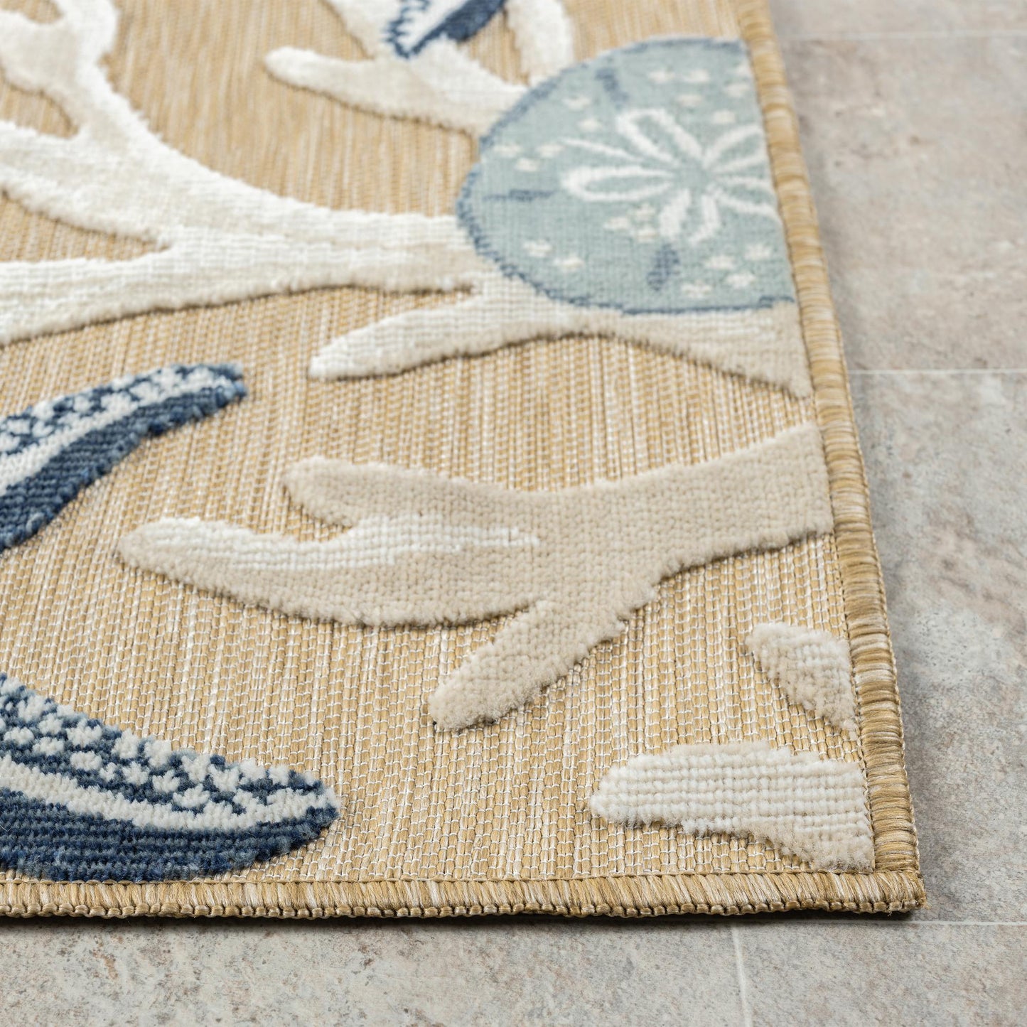 8' X 10' Beige And Blue Coral Area Rug