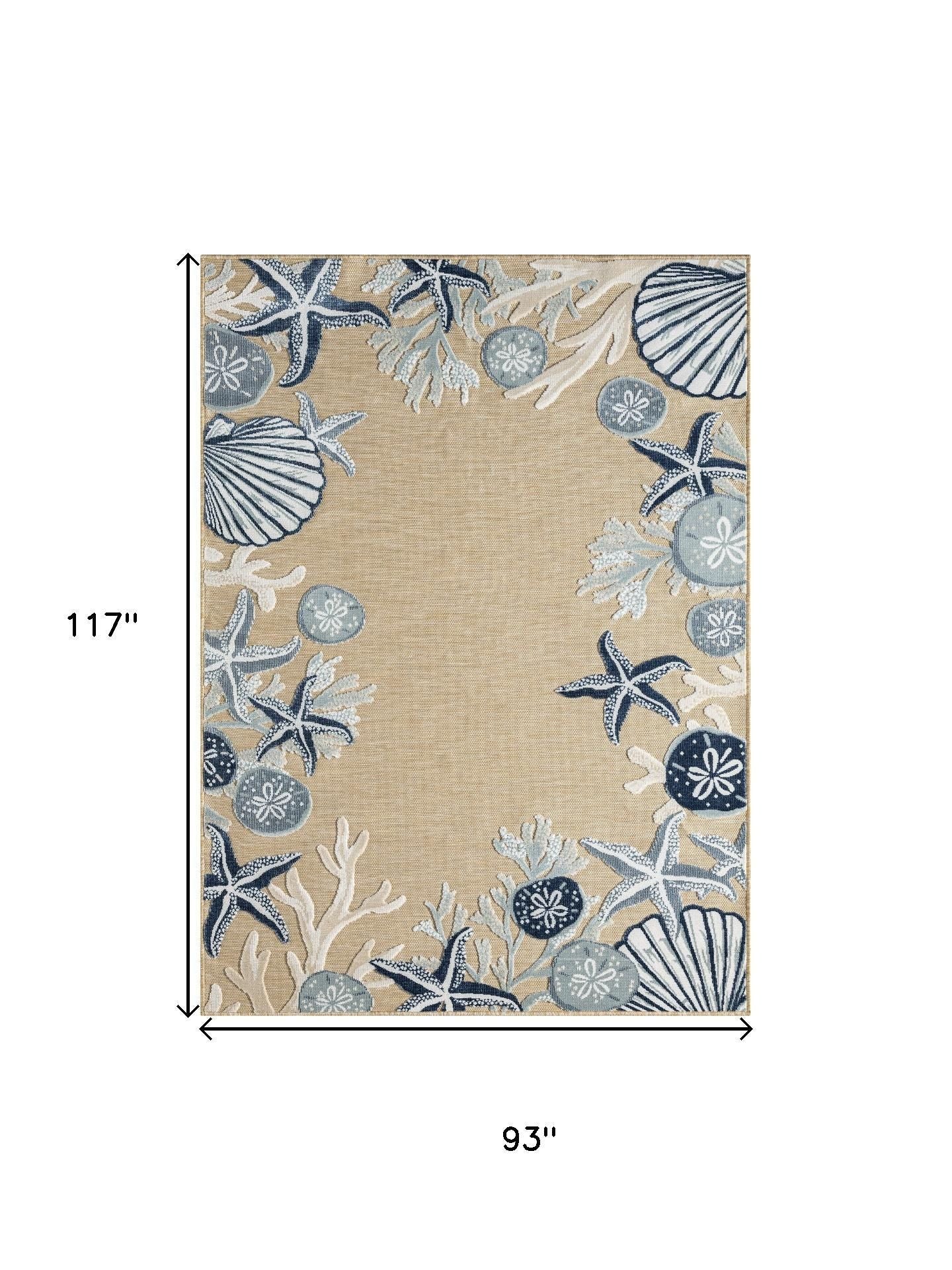 8' X 10' Beige And Blue Coral Area Rug