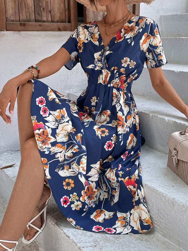 Floral Print V-Neck Vacation Midi Dress